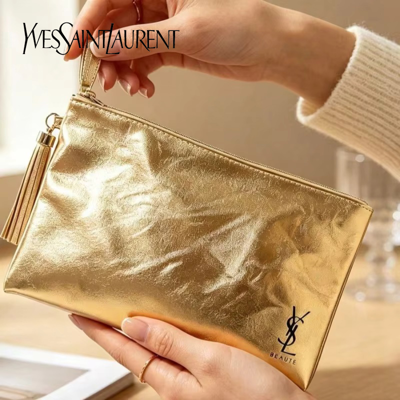Luxury High Quality Bags - YSL Golden Cosmetic Bag, Portable Waterproof
