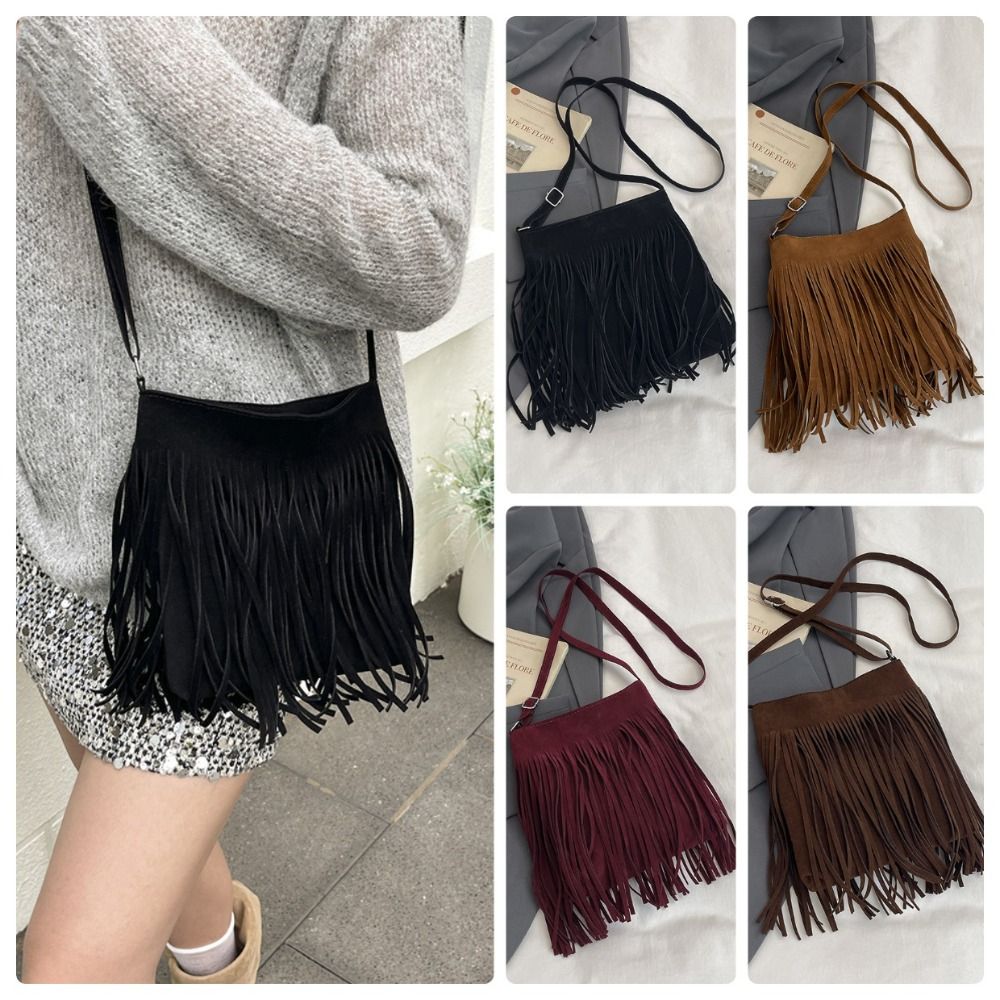 Fashion Suede Fringe Crossbody - Bucket Bag Suede review and price