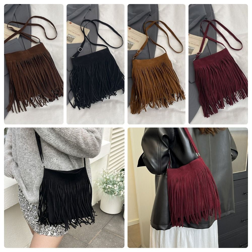 Vintage Suede Fringe Crossbody - Bucket Bag Suede review and price