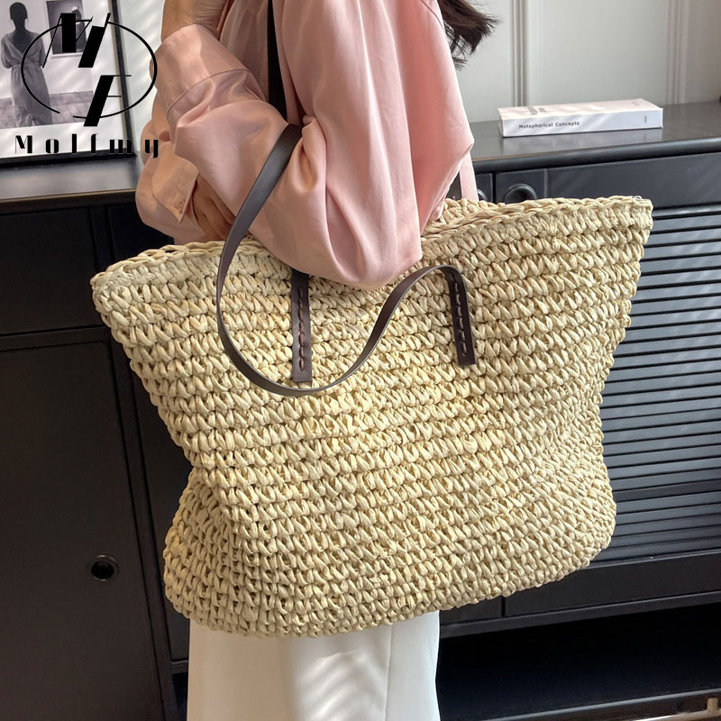 Straw Woven Tote Bags Casual L - Luxury Bags Reseller review and price