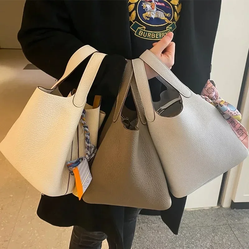 2023 New Contrast Color Cowhid - Bucket Bag Suede review and price
